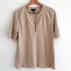Lauren Ralph Lauren neutral tan waffle knit short sleeve Henley top XL